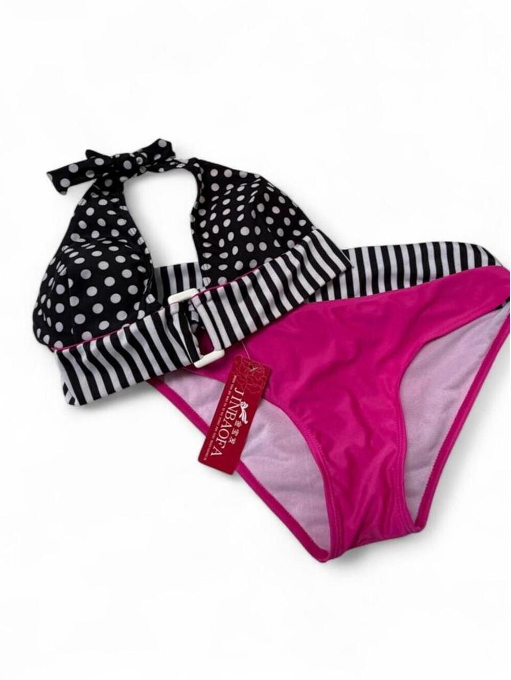 New Women's Two-Piece Bikini Swimsuit with Polka Dot and Stripe Design